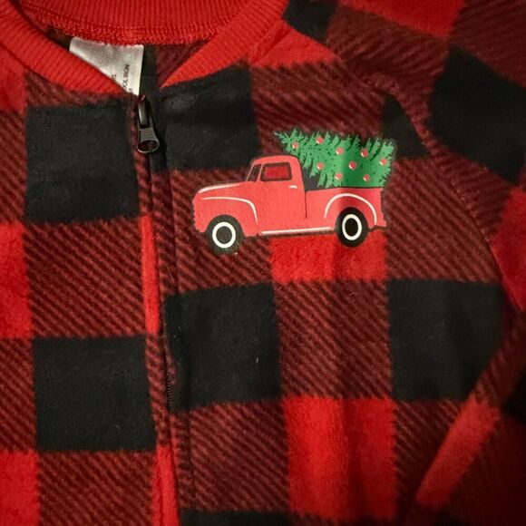 Buffalo Check Fleece One Piece Red & Black Pajama Size 3T - Picture 3 of 5